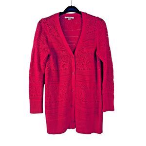 Vintage Liz Claiborne New York Red Knit‎ Sweater Cardigan Size L Button Front